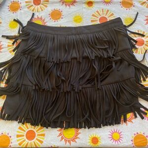 NWOT Forever 21 Black Layered Fringe Mini Skirt